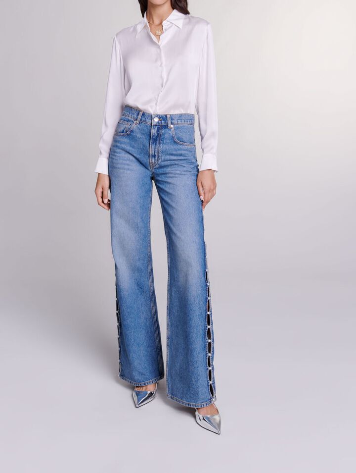 Jeans droit ajouré et perlé