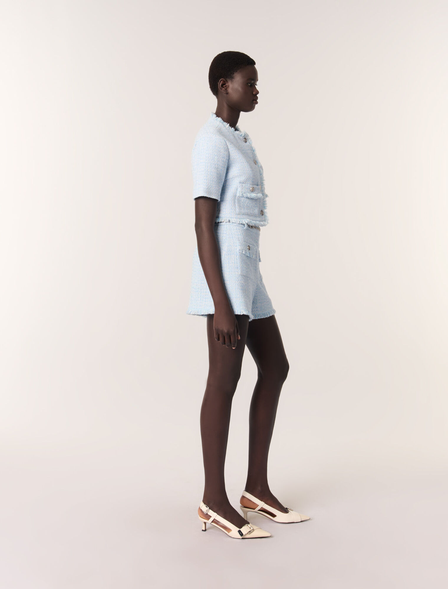 Short en tweed avec ceinture