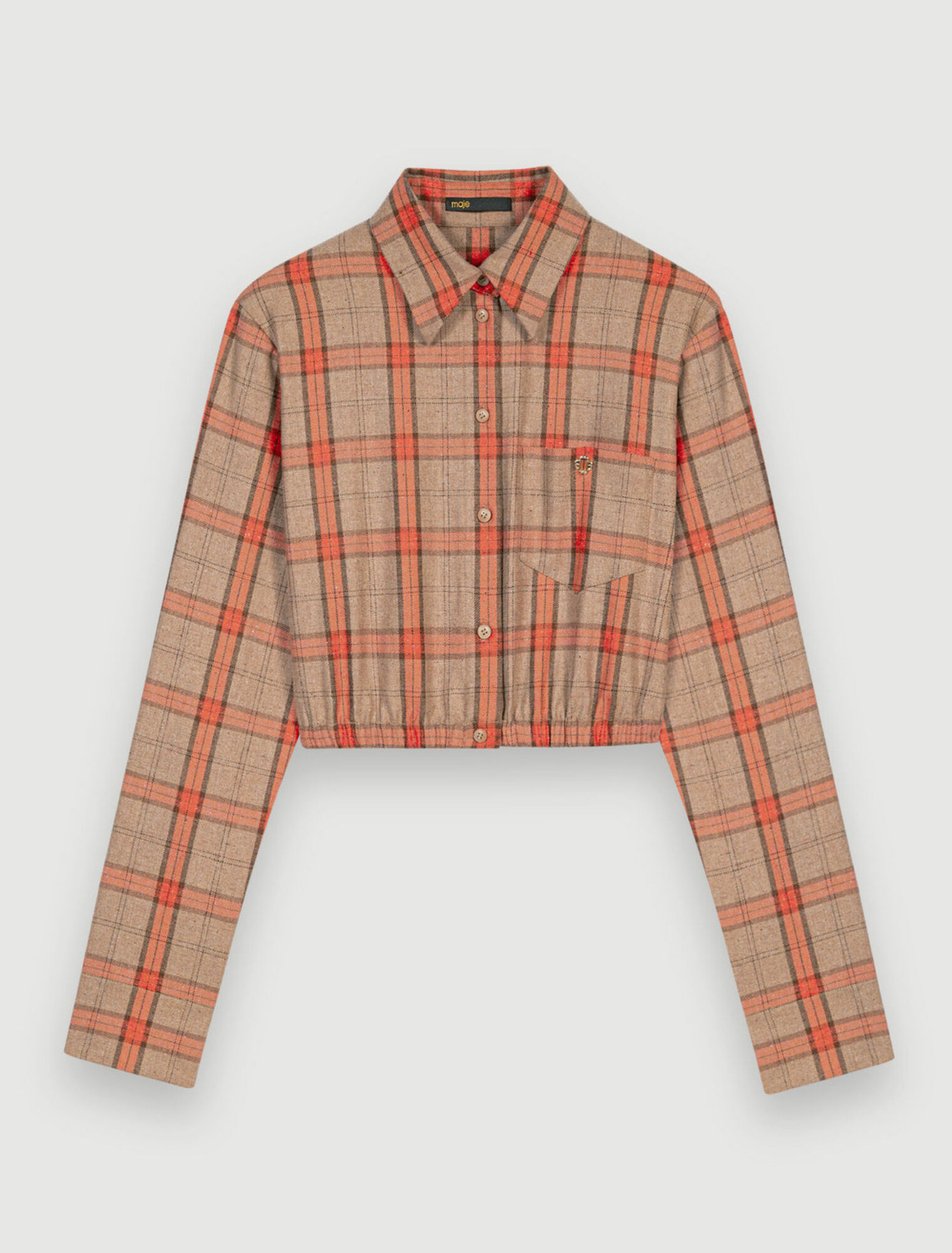Chemise crop à carreaux camel et orange