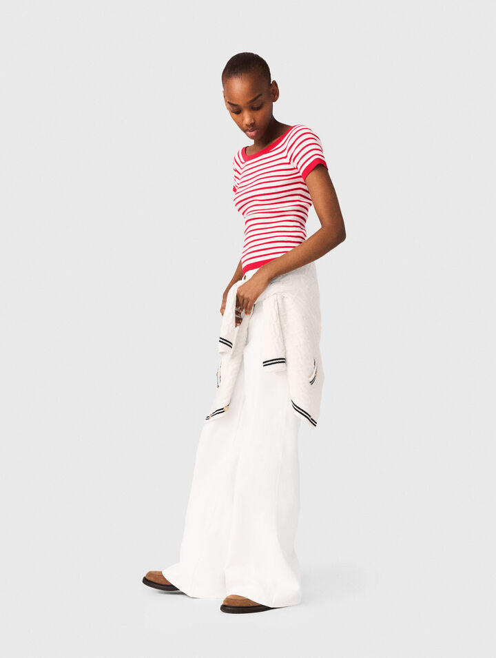 Top en maille ray&eacute; &agrave; col bateau