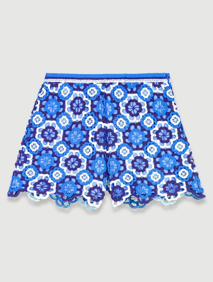 Short Tricolore En Crochet - Bleu - Maje