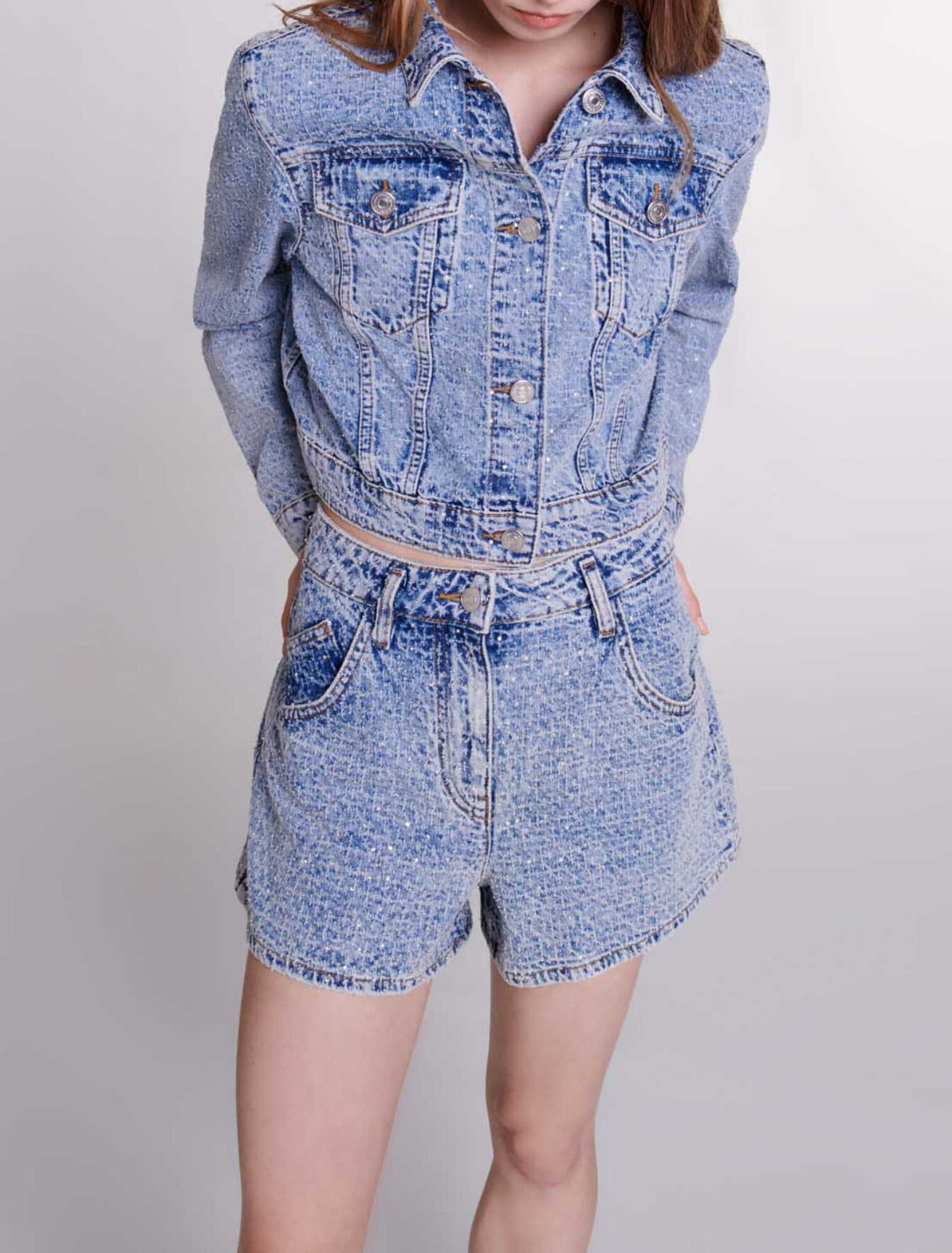 Short en jean jacquard et strass