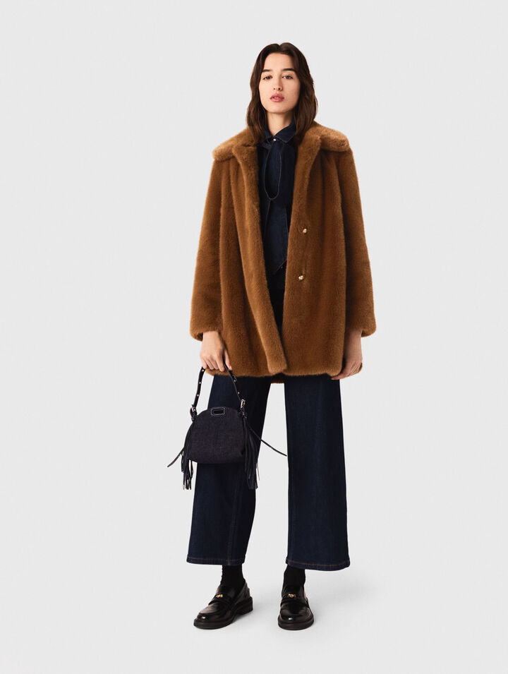 Manteau mi-long en fausse fourrure