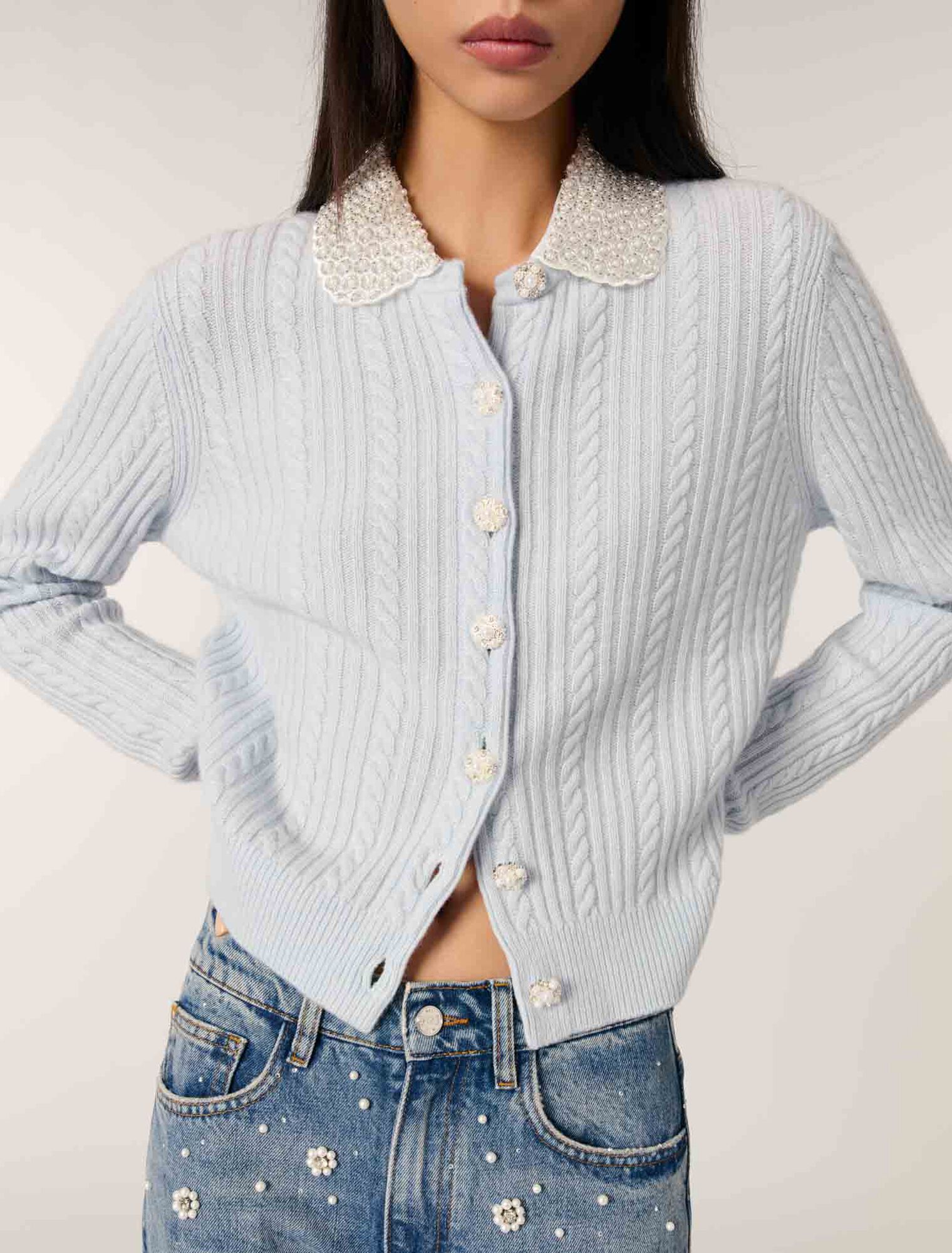 Cardigan à col bijoux amovible