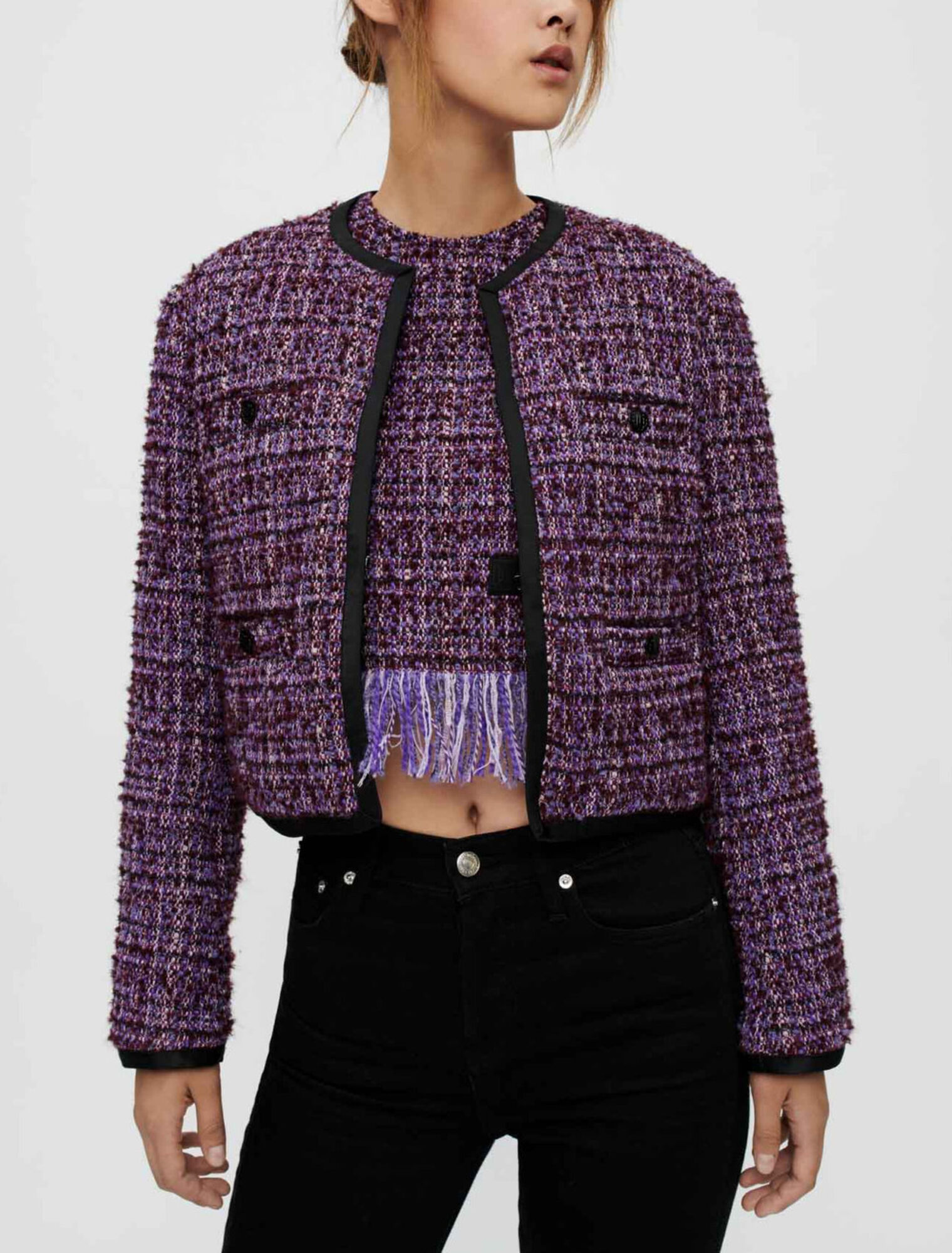 Veste en tweed violet matelassée