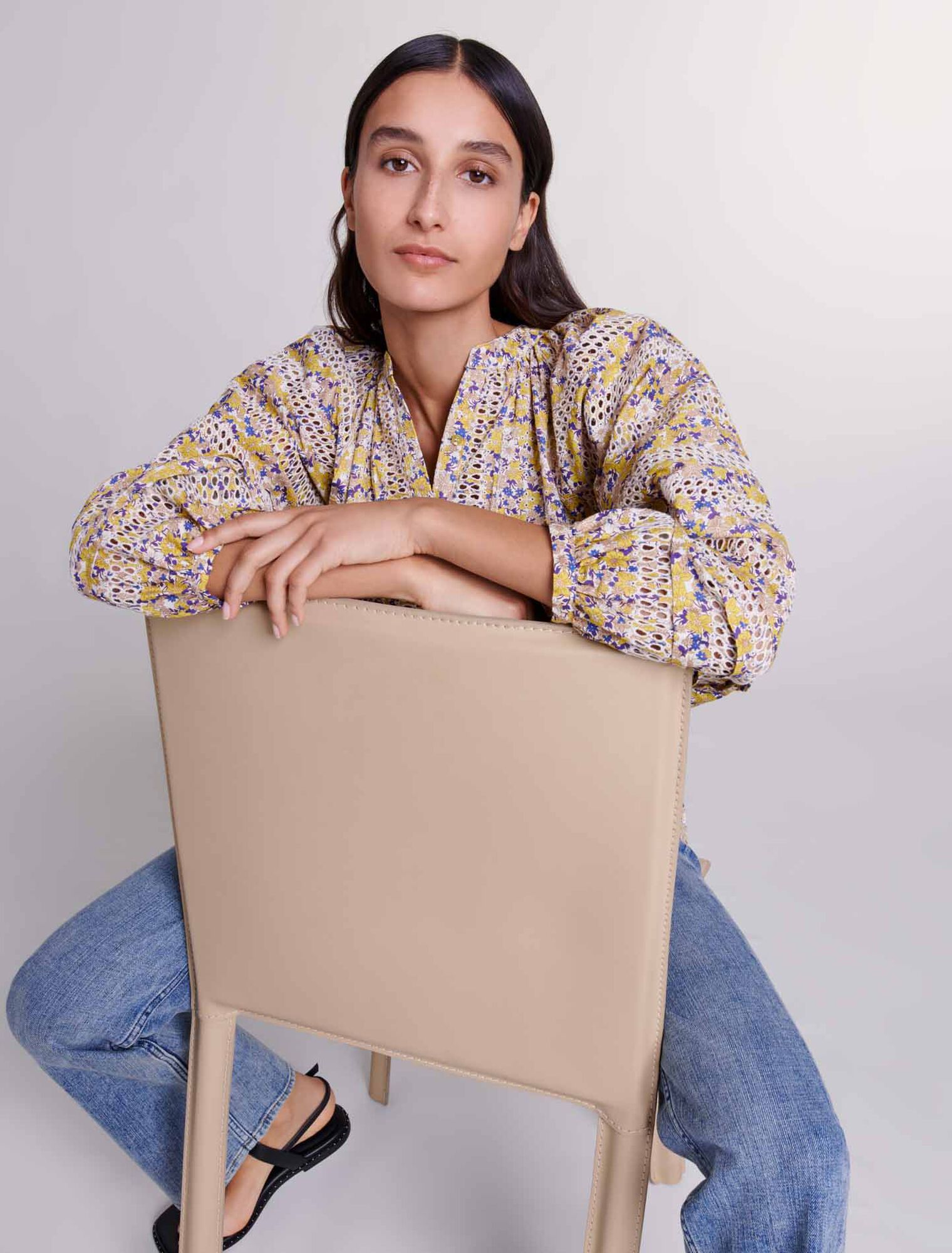 Blouse imprimée et brodée