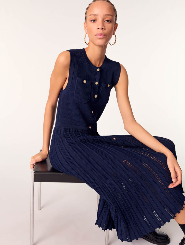 Robe longue plissée en maille