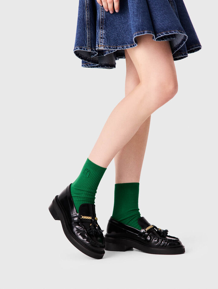 Mocassins en cuir &agrave; bords pliss&eacute;s
