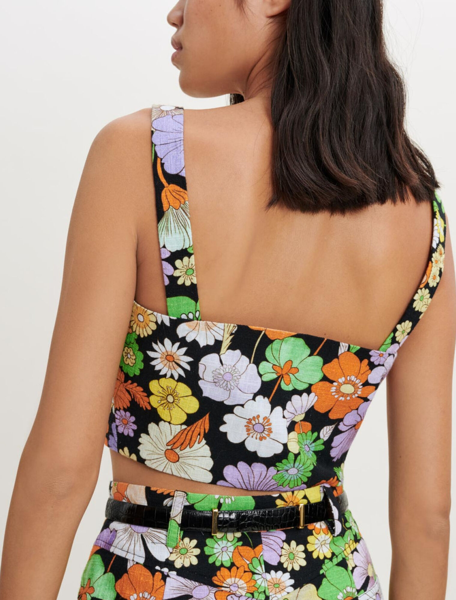 Crop top imprimé fleurs 70's
