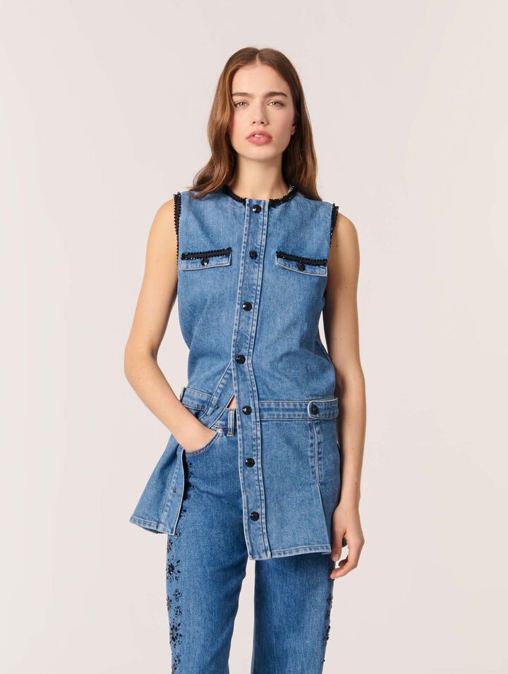 Robe en denim et galons brodés