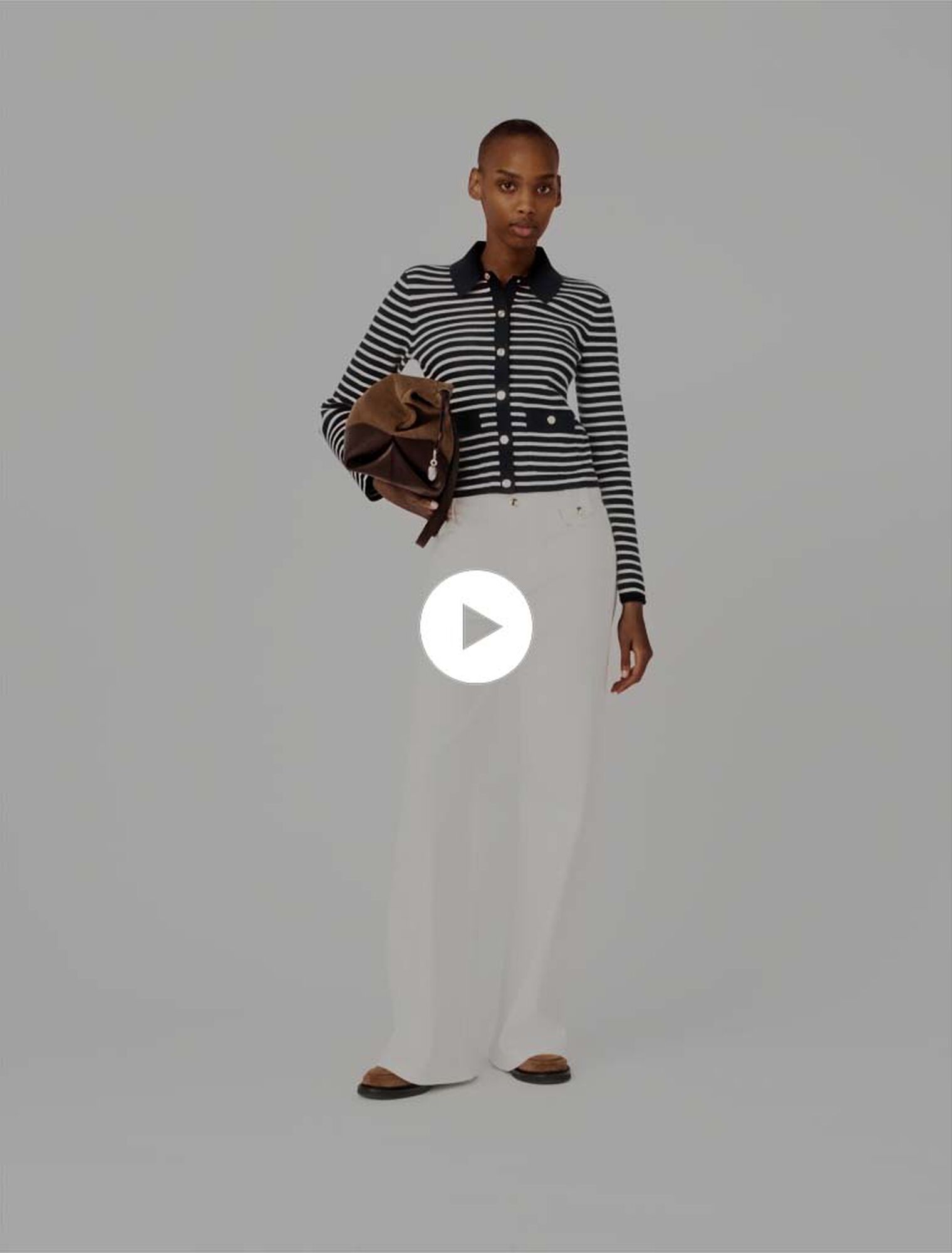 Cardigan ray&eacute; &agrave; col polo