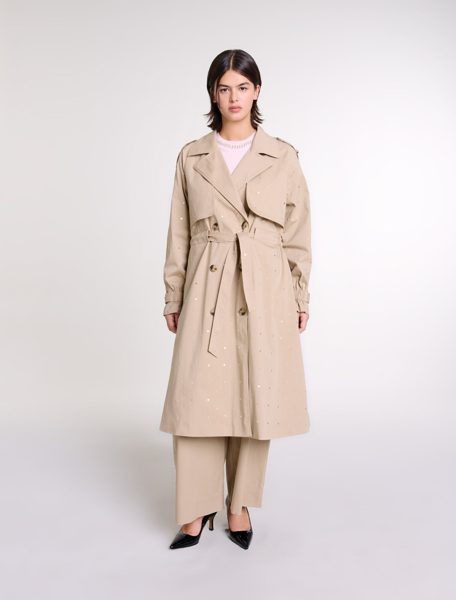 Trench clouté taille élastiquée