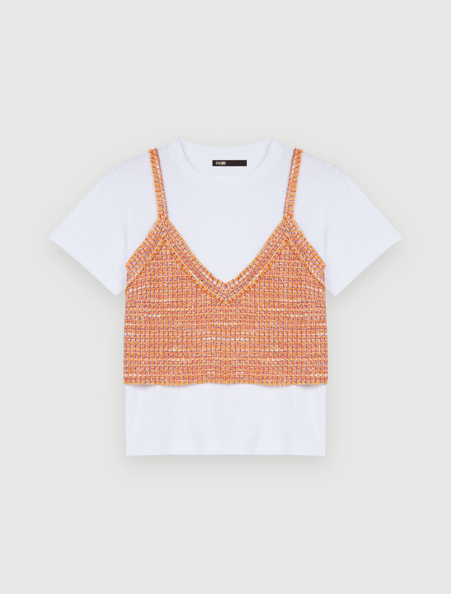 Tee-shirt trompe l'œil jersey et tweed