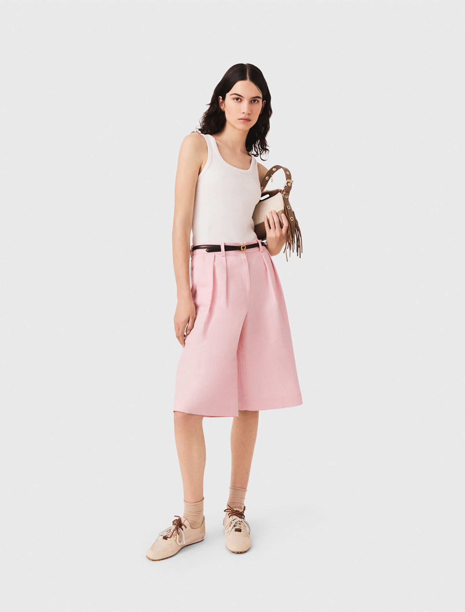 Bermudas &agrave; plis en lin m&eacute;lang&eacute;