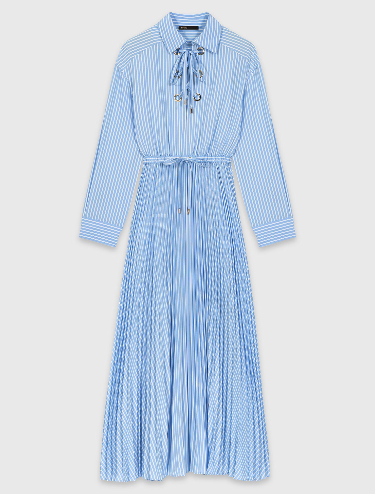 Robe longue pliss&eacute;e &agrave; &oelig;illets