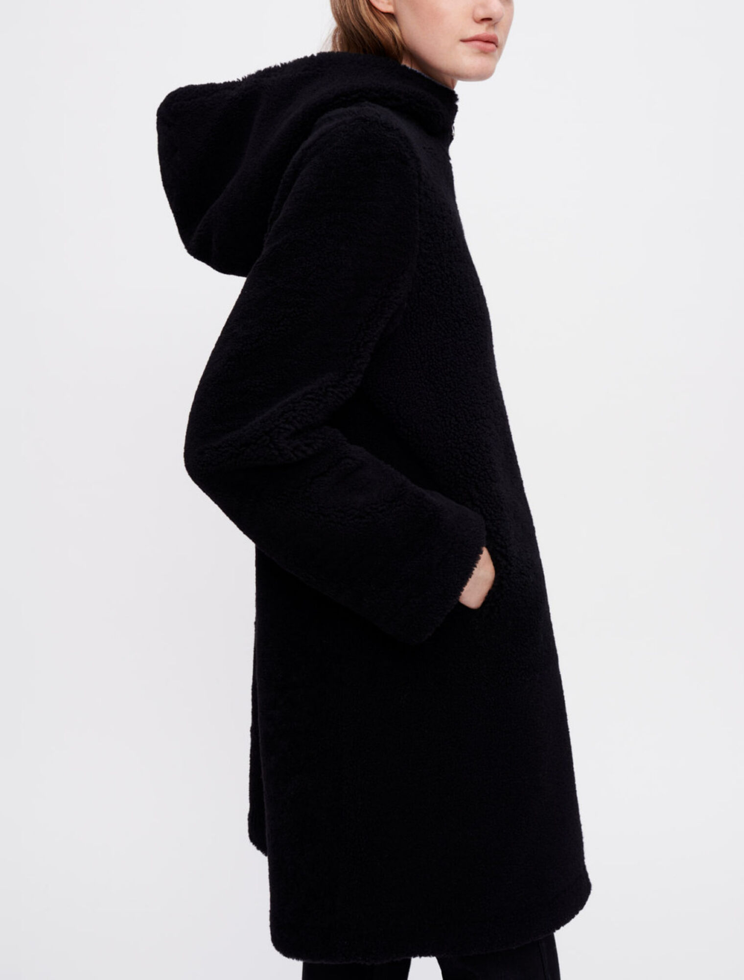 Manteau en peau lainée laine et cuir