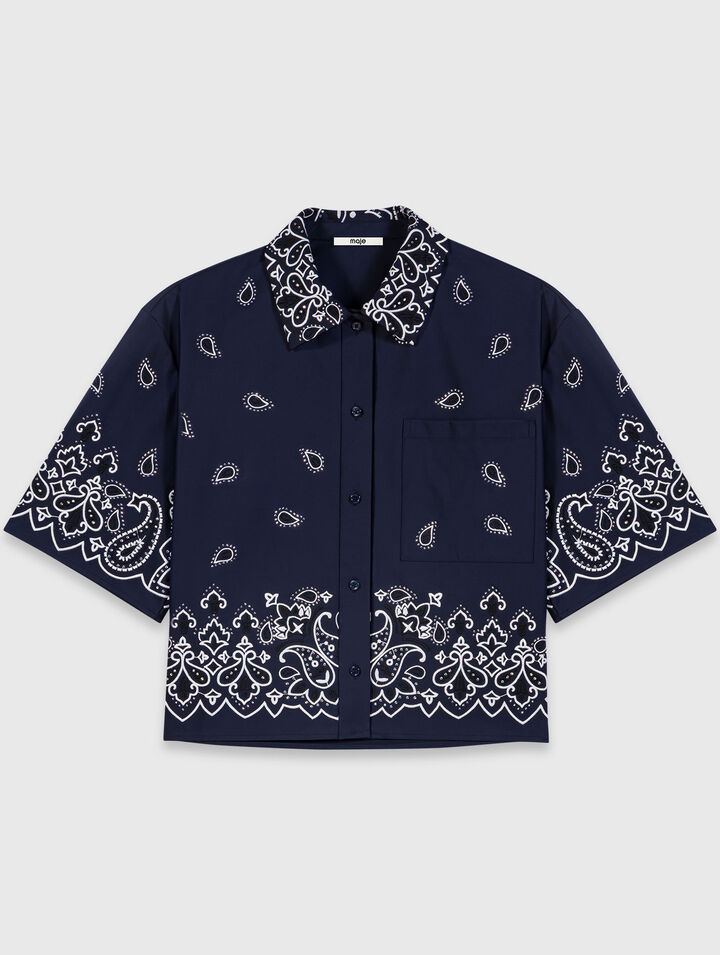 Chemise courte brod&eacute;e en taffetas