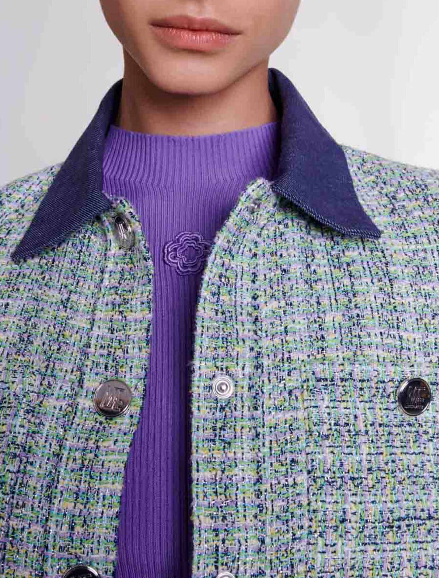 Veste courte en tweed contrasté