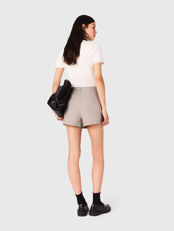 Short trompe l'œil plissé à strass