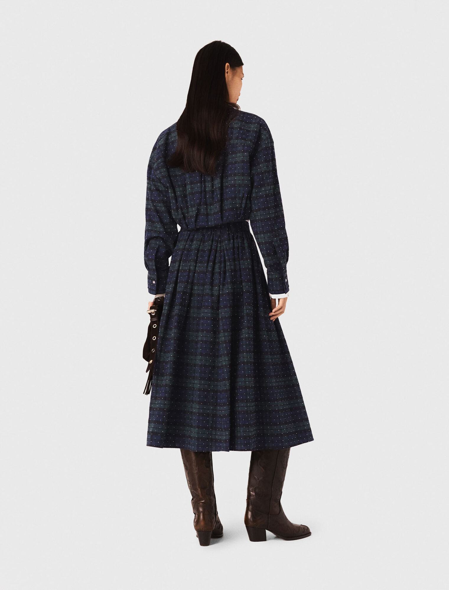 Chemise courte à carreaux strassée