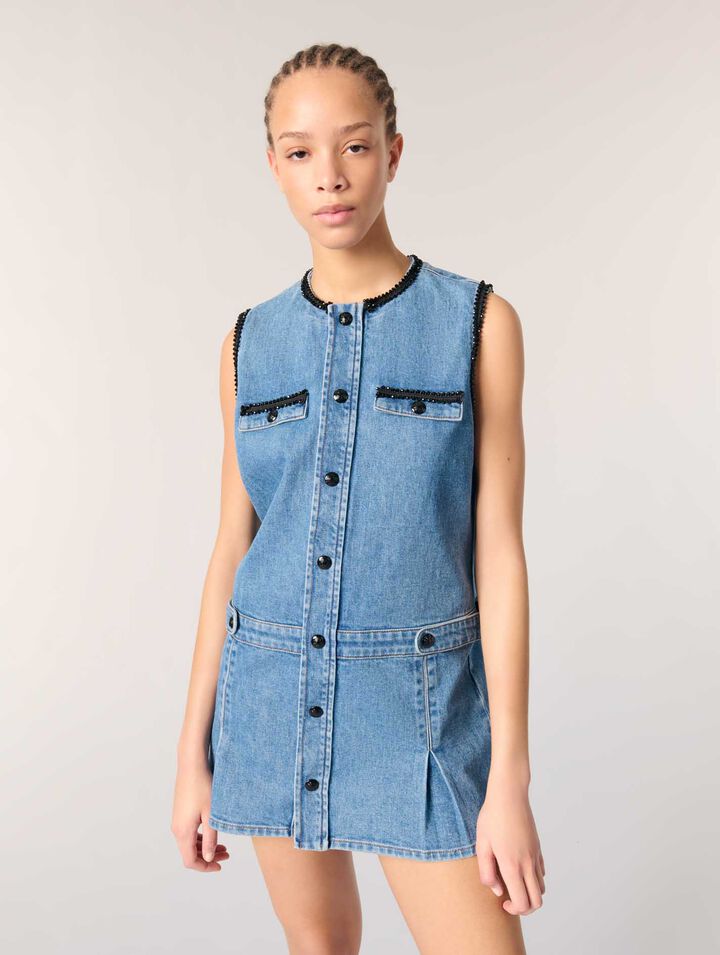 Robe en denim et galons brodés