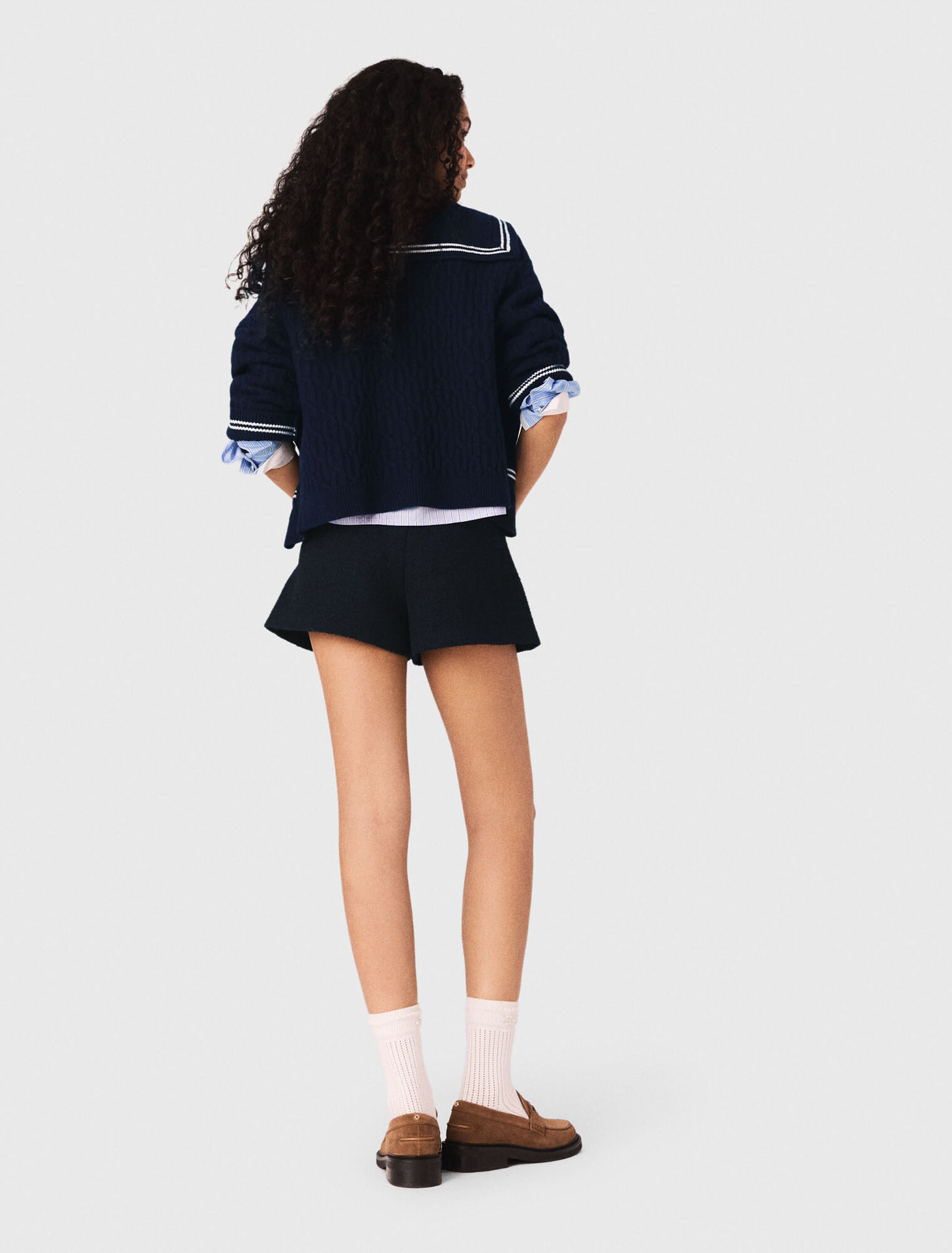 Short en tweed et d&eacute;tails denim