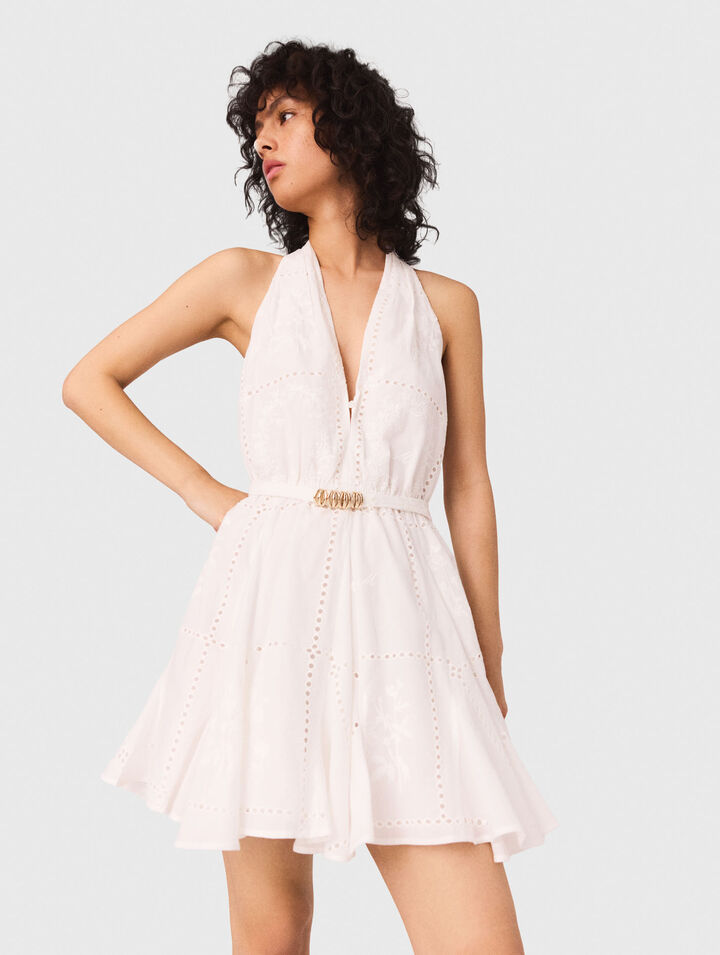 Robe courte brodée dos nu 