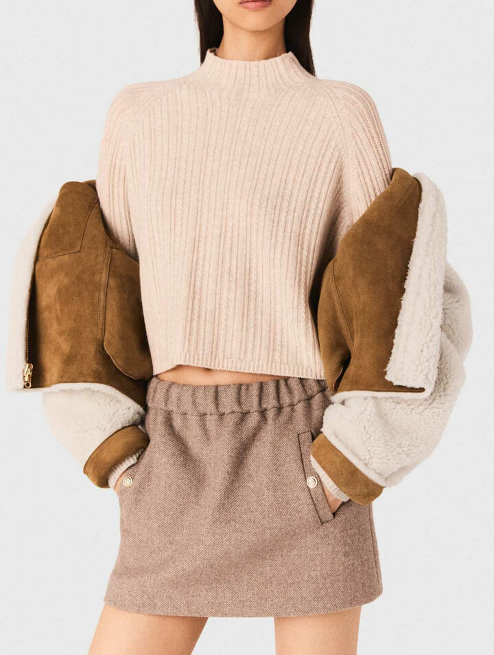 Manteau en peau lain&eacute;e r&eacute;versible