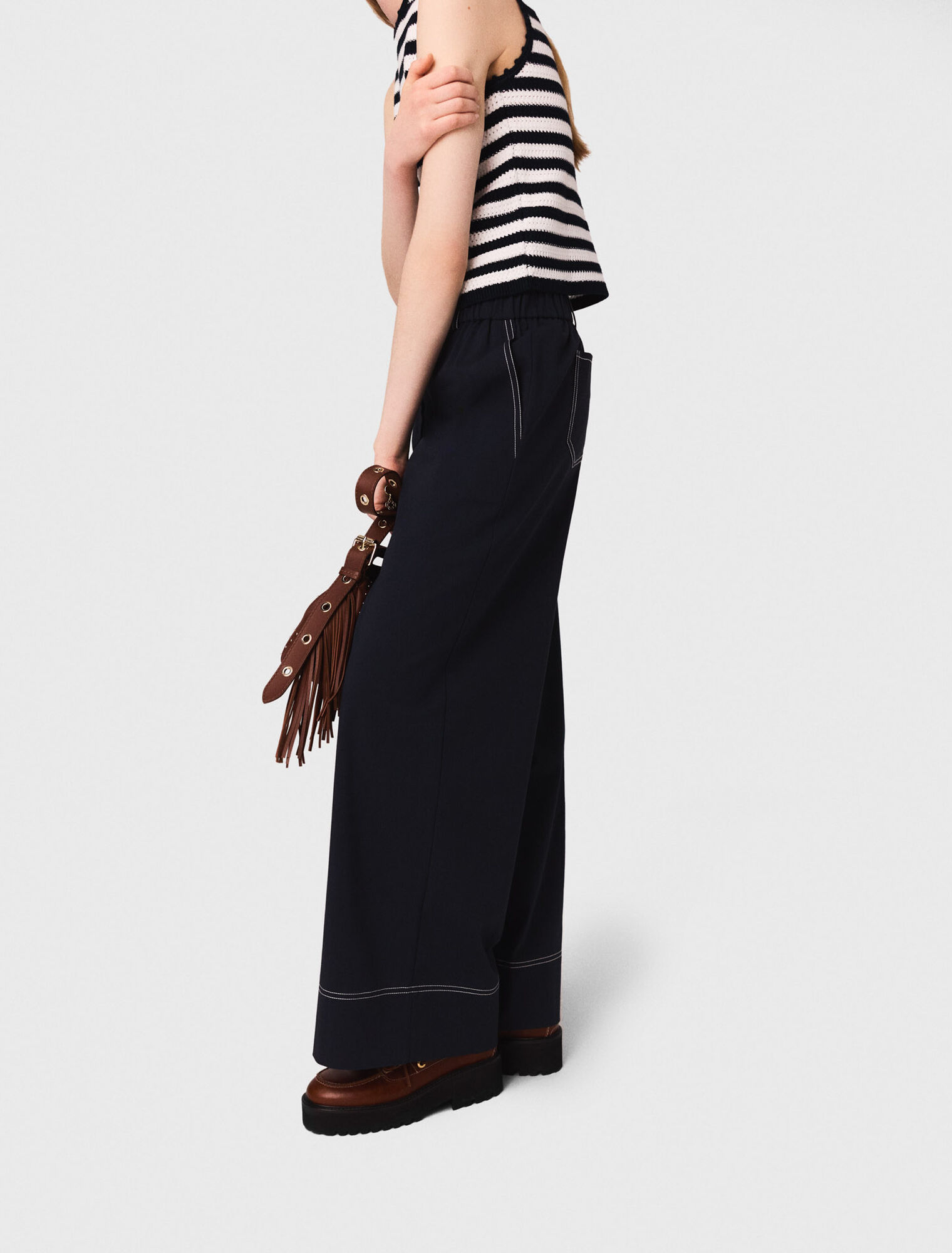 Pantalon en coton à ceinture cuir