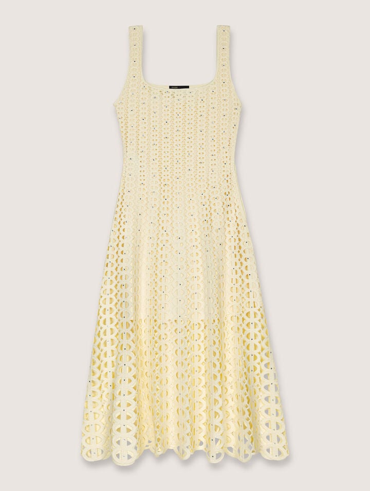 Maje Crocheted Embellished Midi Dress In Jaune