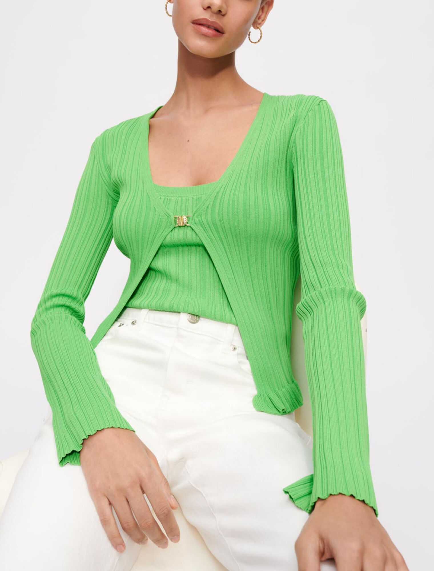 Cardigan en maille à côtes et volants