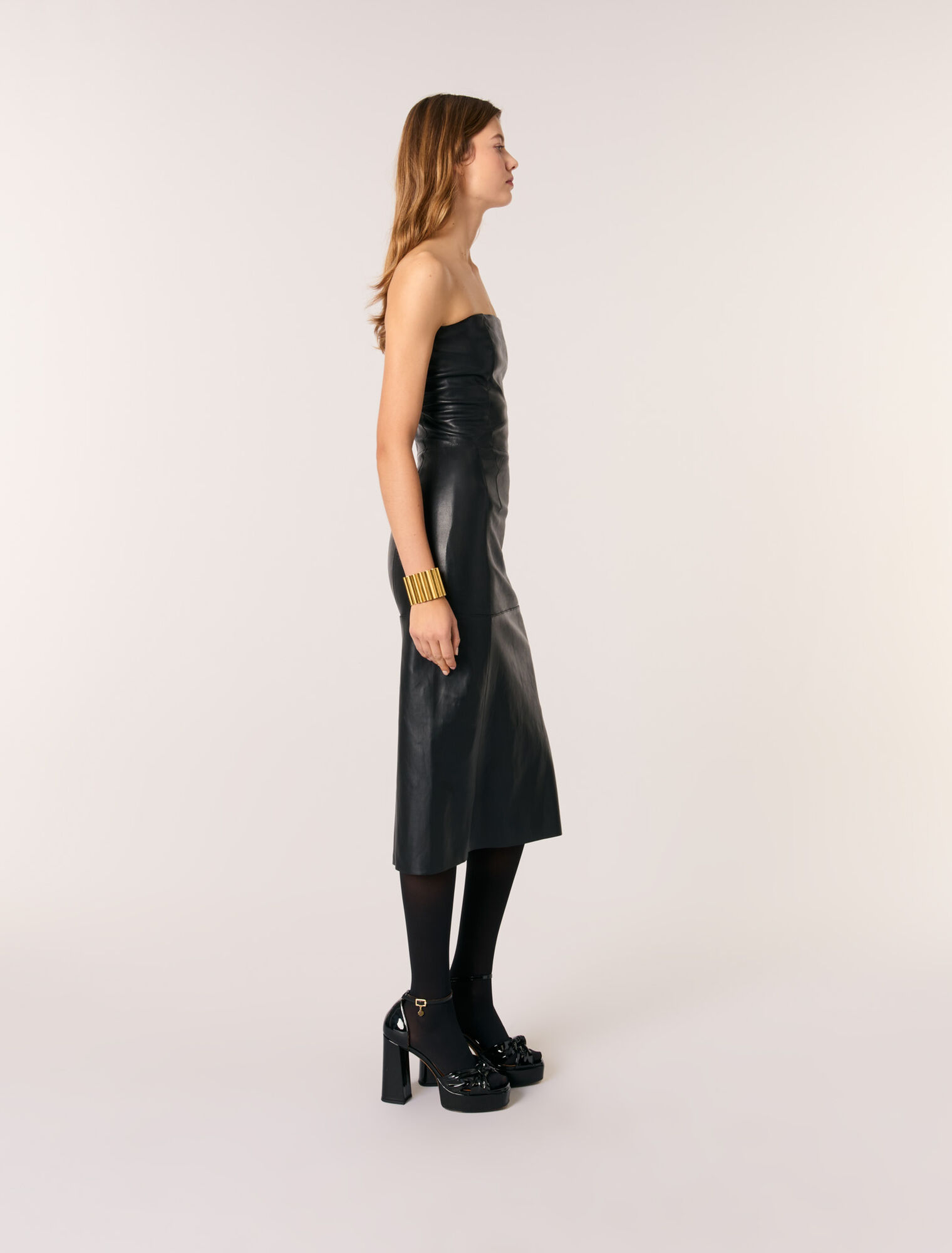 Robe bustier midi en cuir stretch