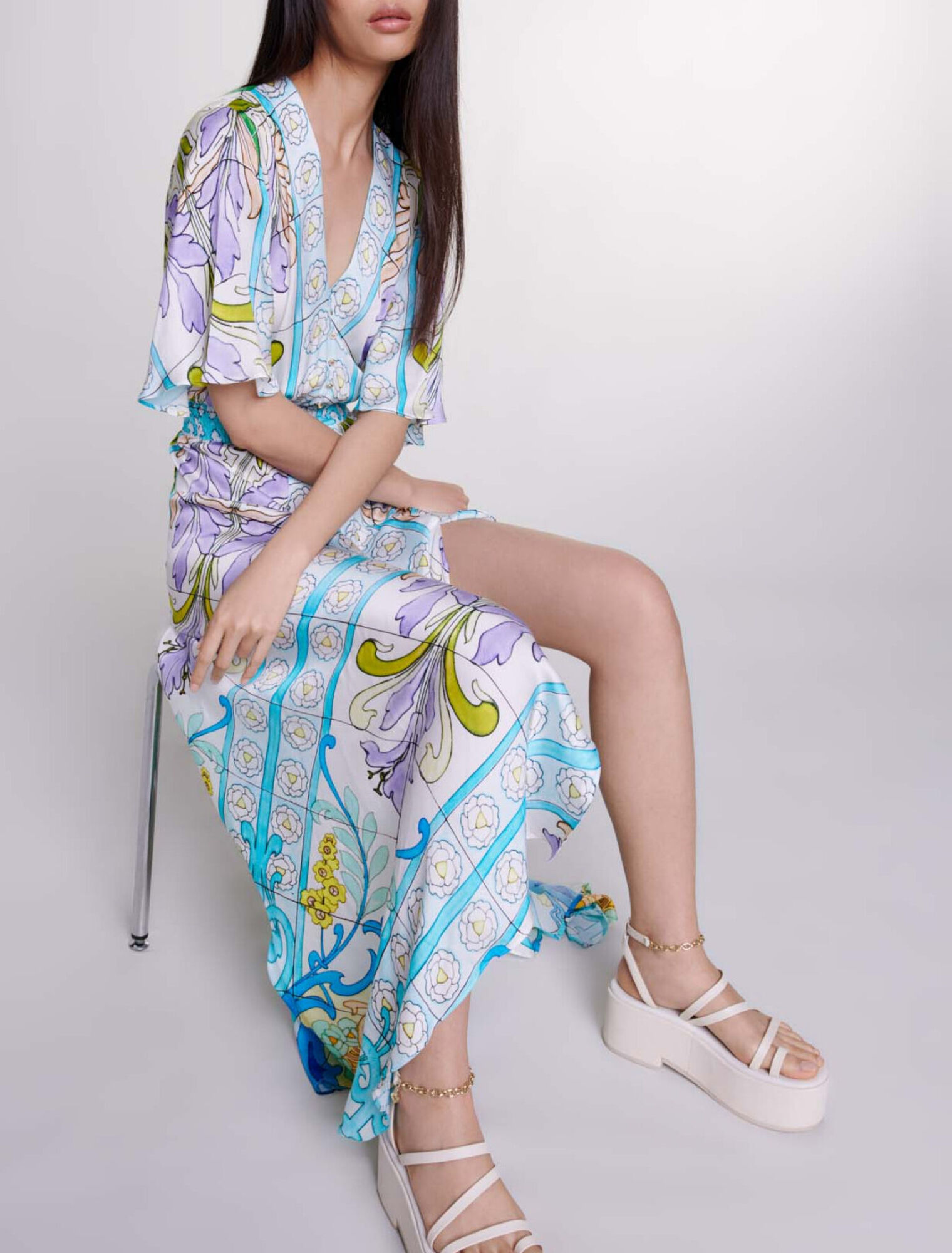Robe longue imprimée satinée