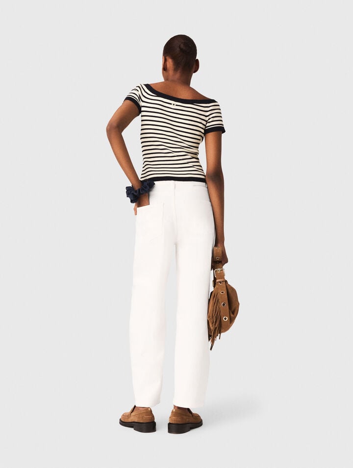 Top en maille c&ocirc;tel&eacute;e col bateau