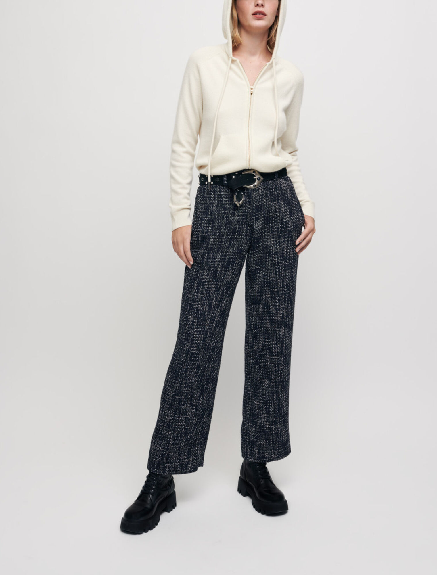 Pantalon large façon tweed