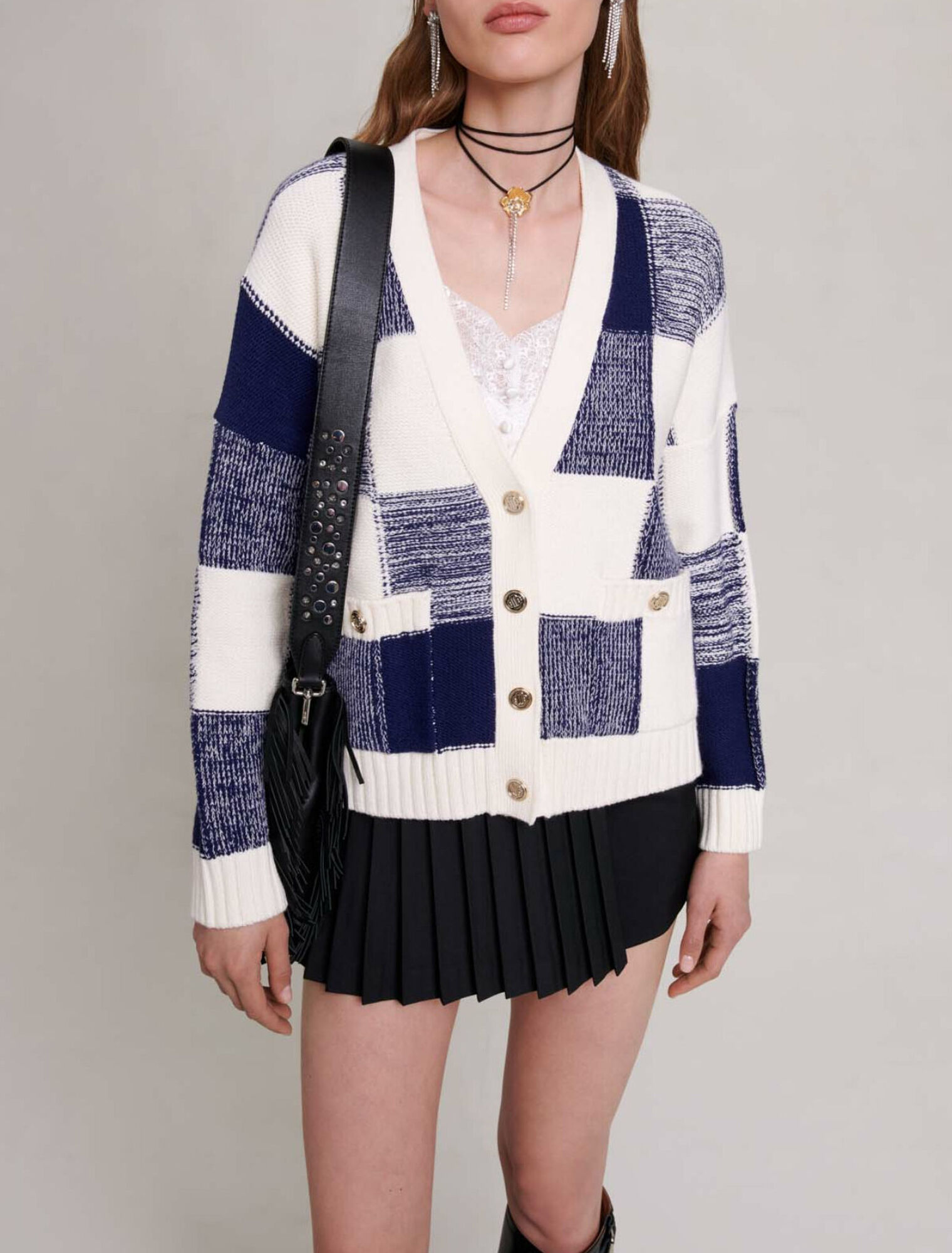 Cardigan en maille à carreaux