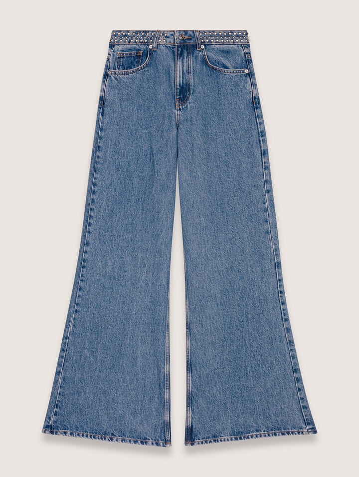Jean flare à ceinture studée