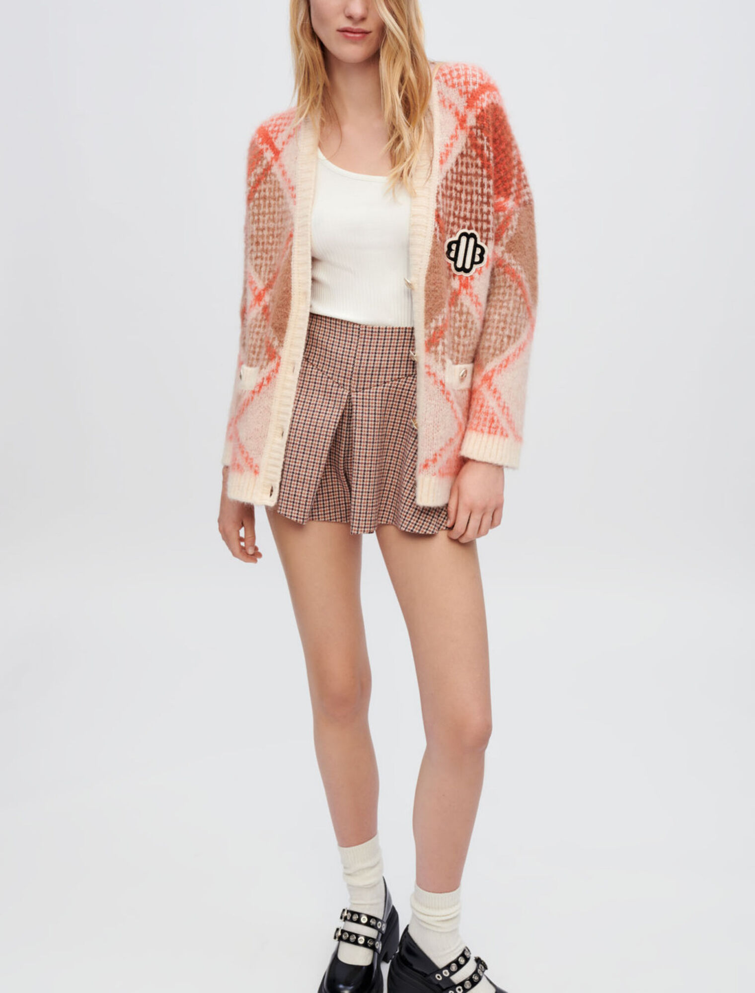 Cardigan fluffy en jacquard losanges