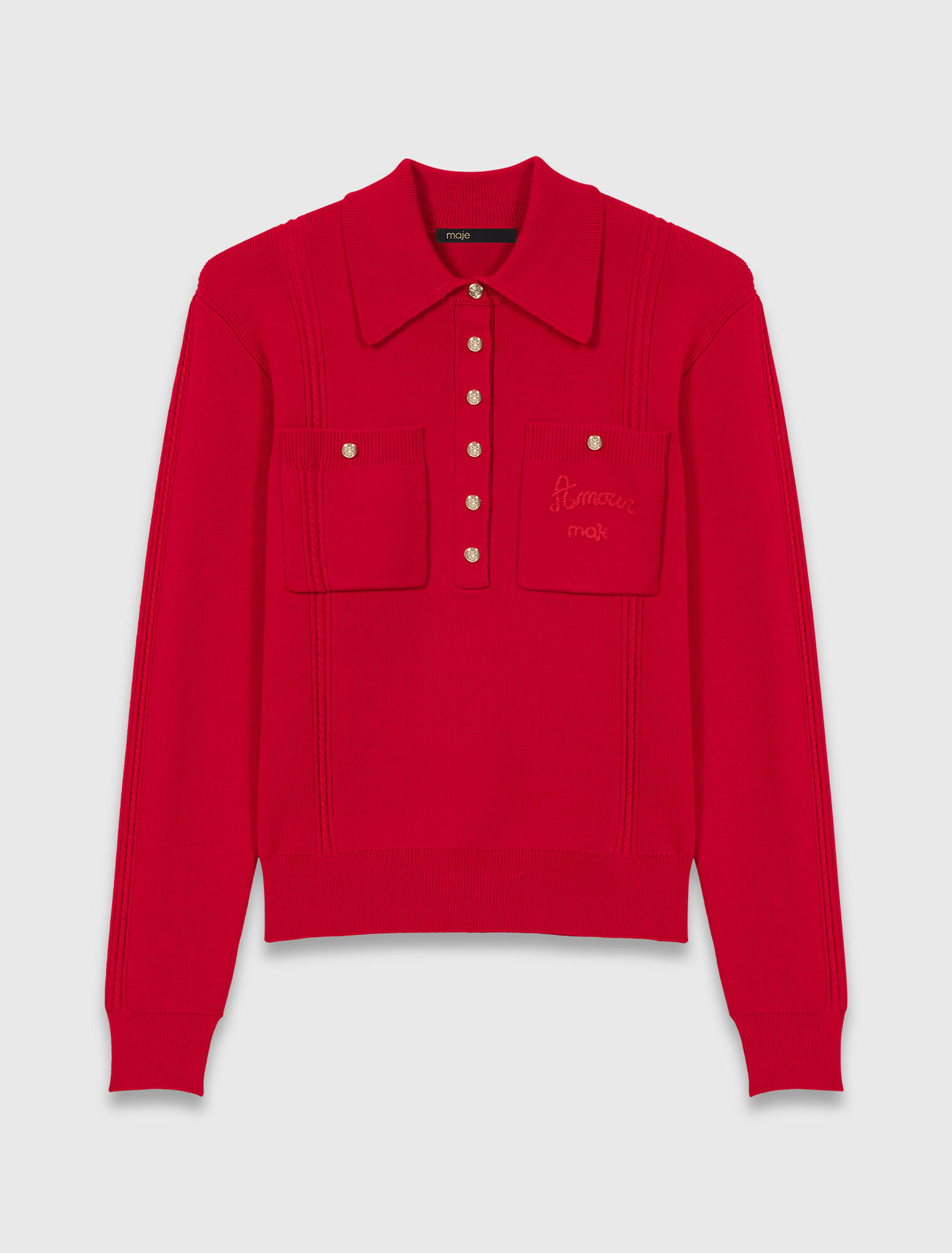 Pull à col polo avec broderie