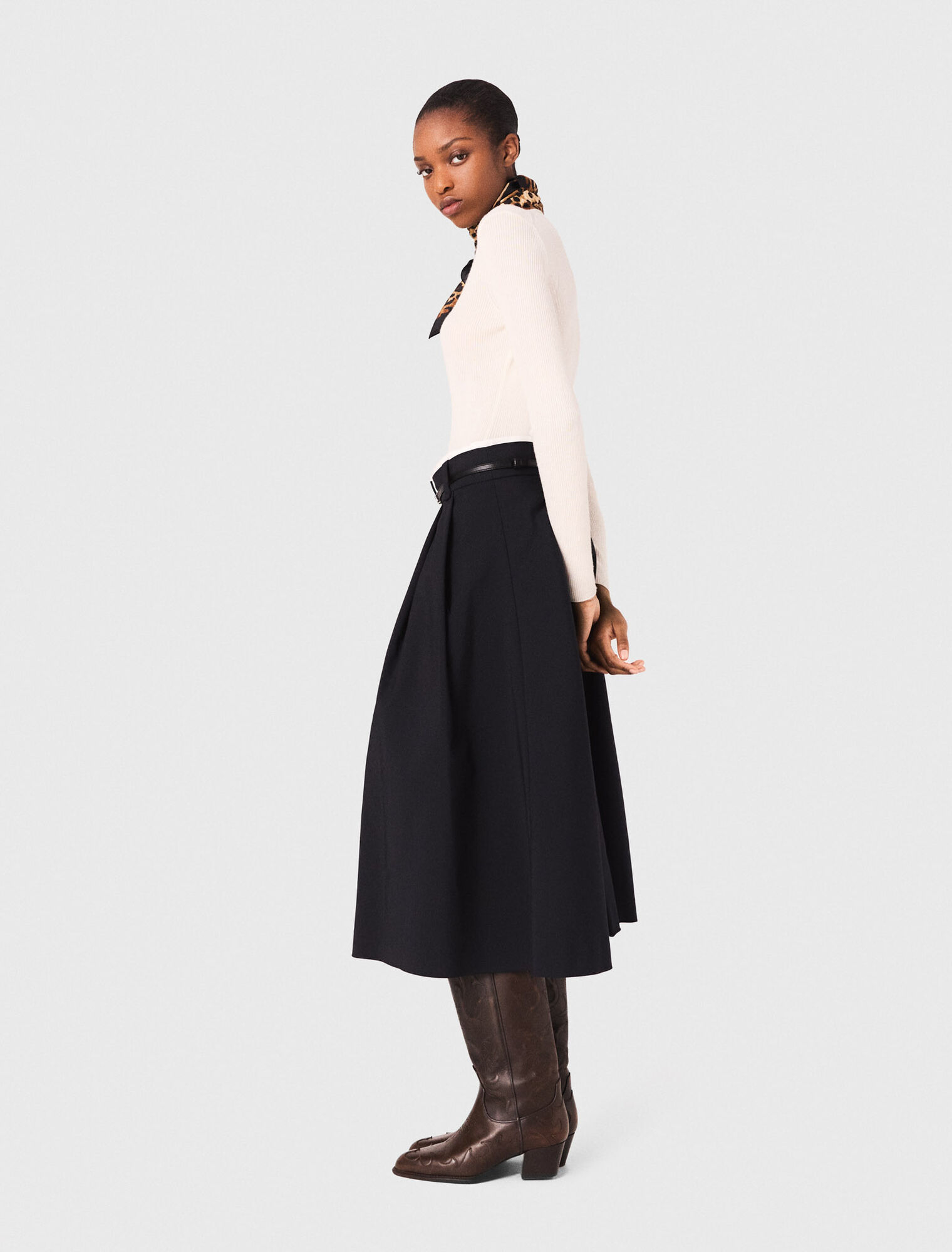 Jupe longue en coton avec ceinture 