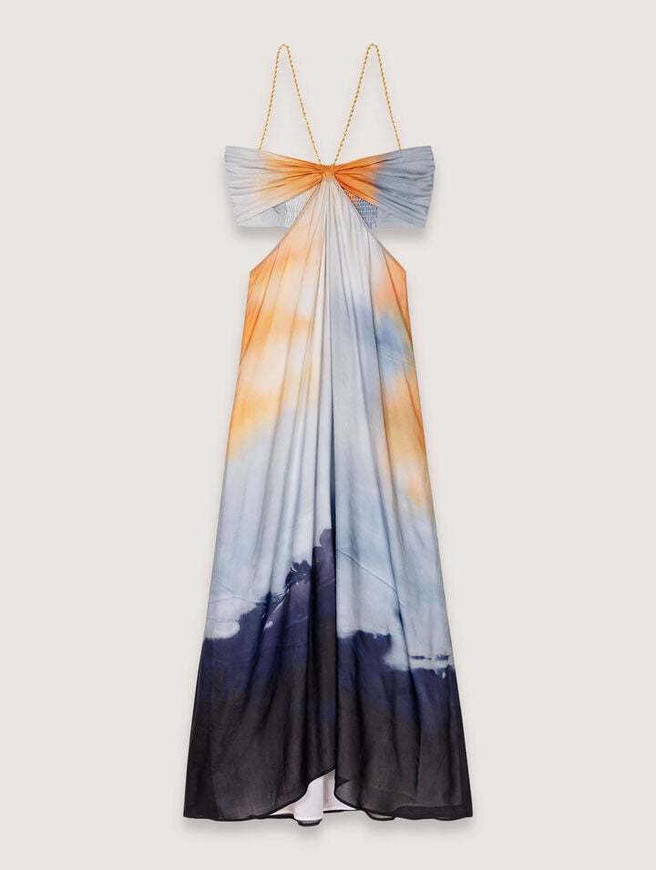 Maje Ryedine Cutout Maxi Dress In Imprime Tie And Dye Bleu