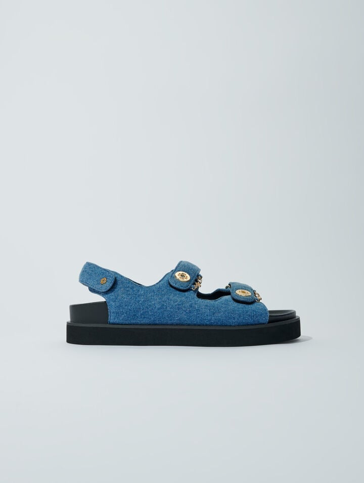 Sandales Plates En Denim - Bleu Jeans - Maje