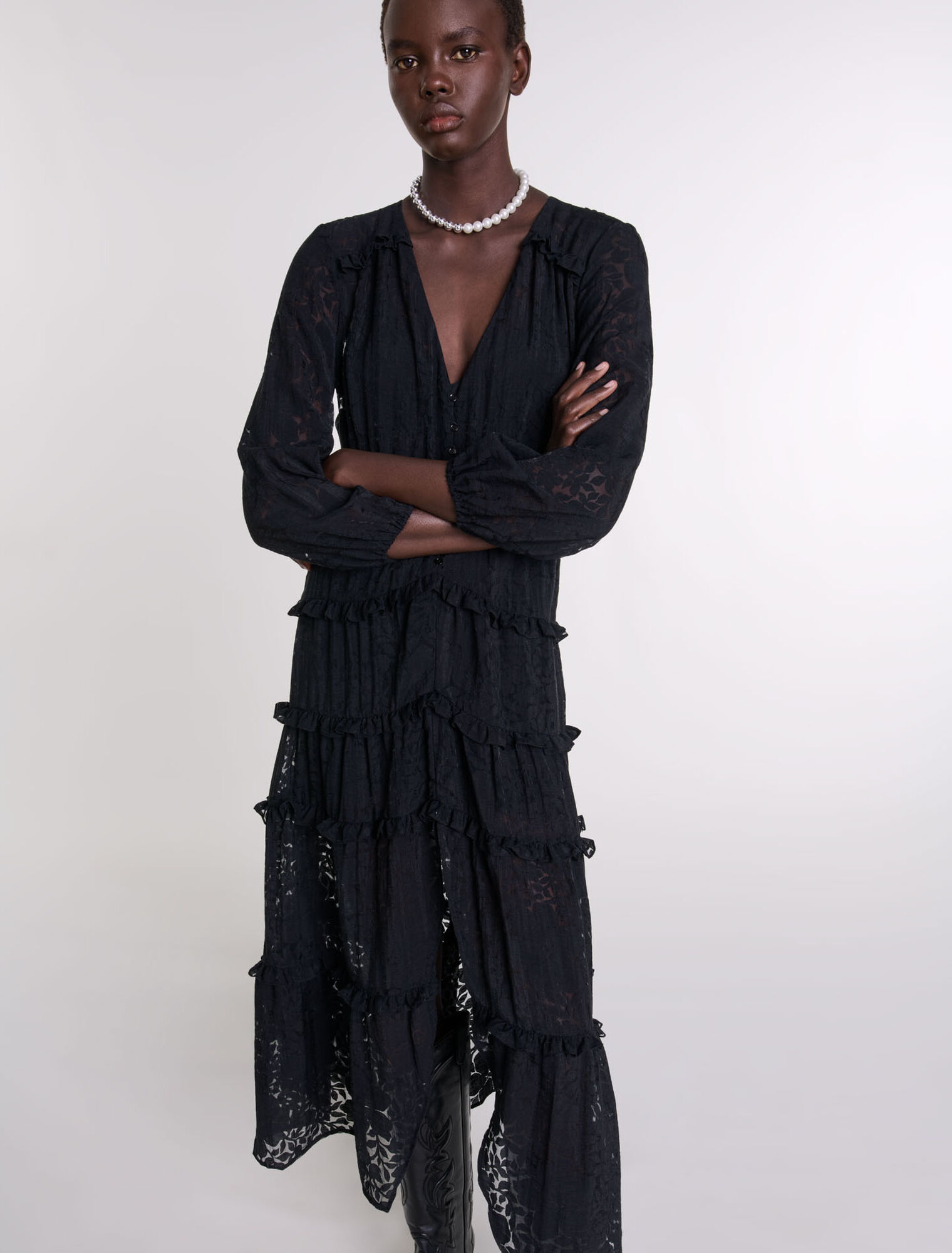 Robe longue volantée à motif