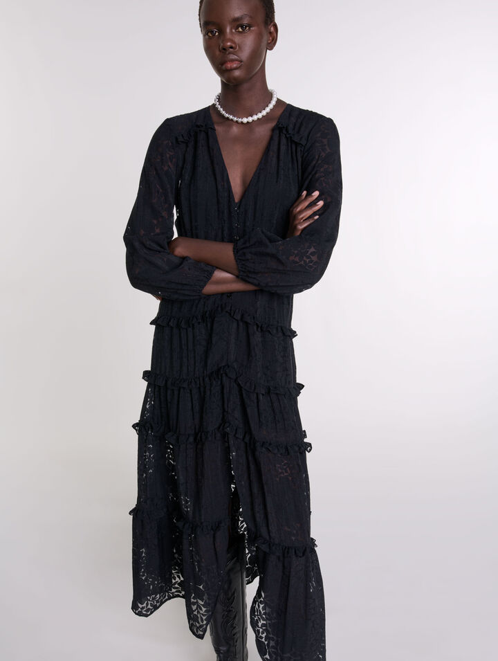 Robe longue volantée à motif