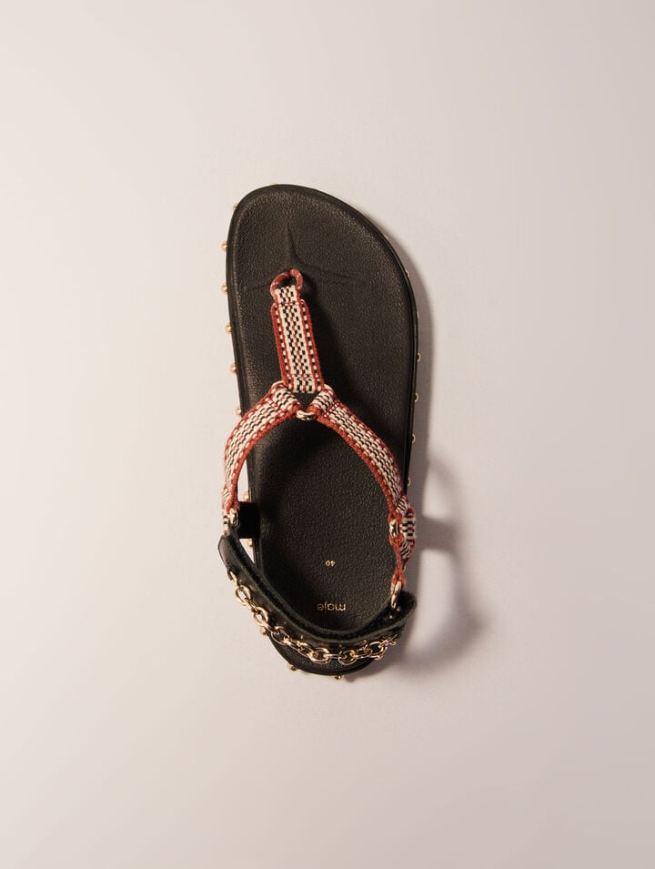 Sandales plates corde et cuir