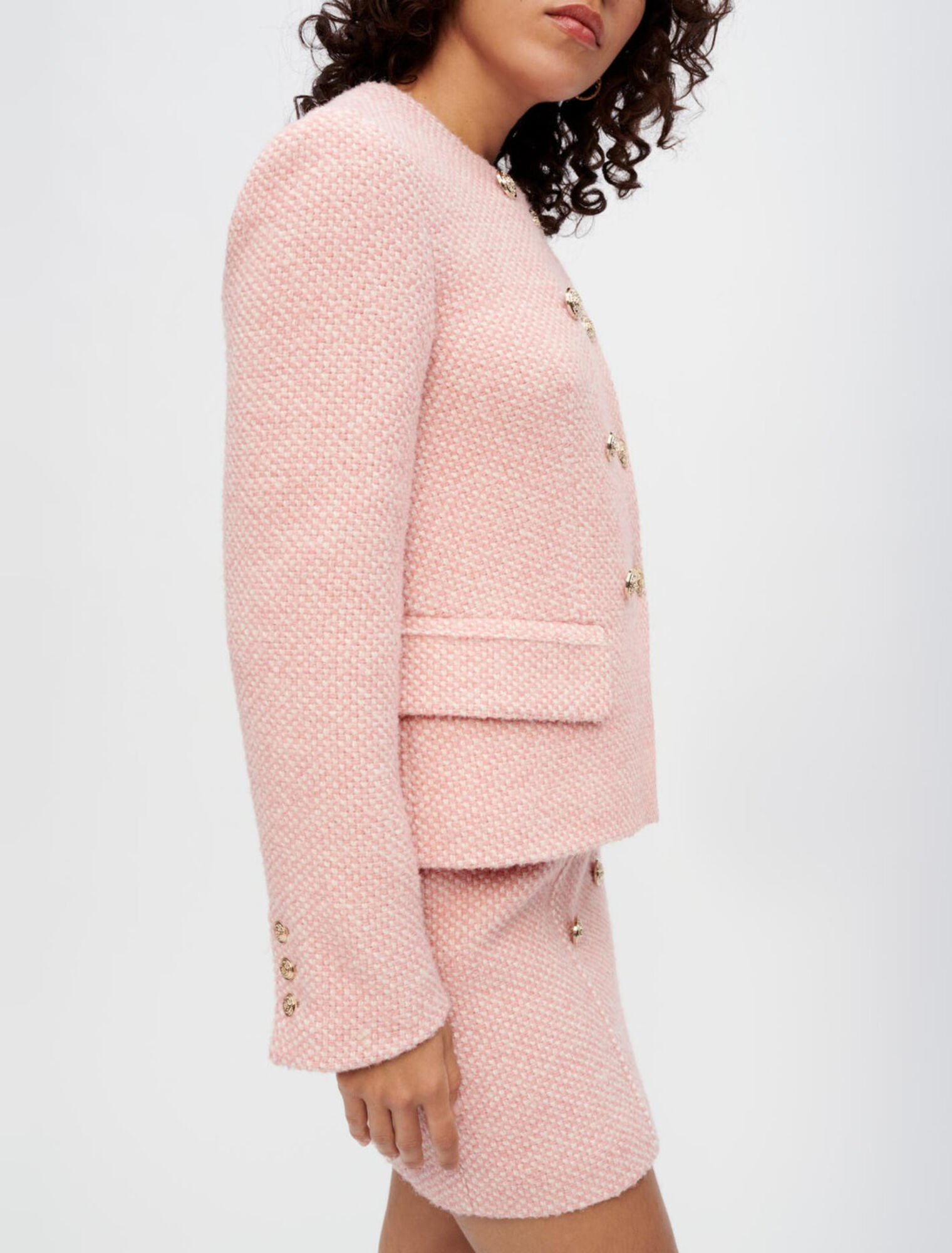 Veste en tweed chiné rose et écru