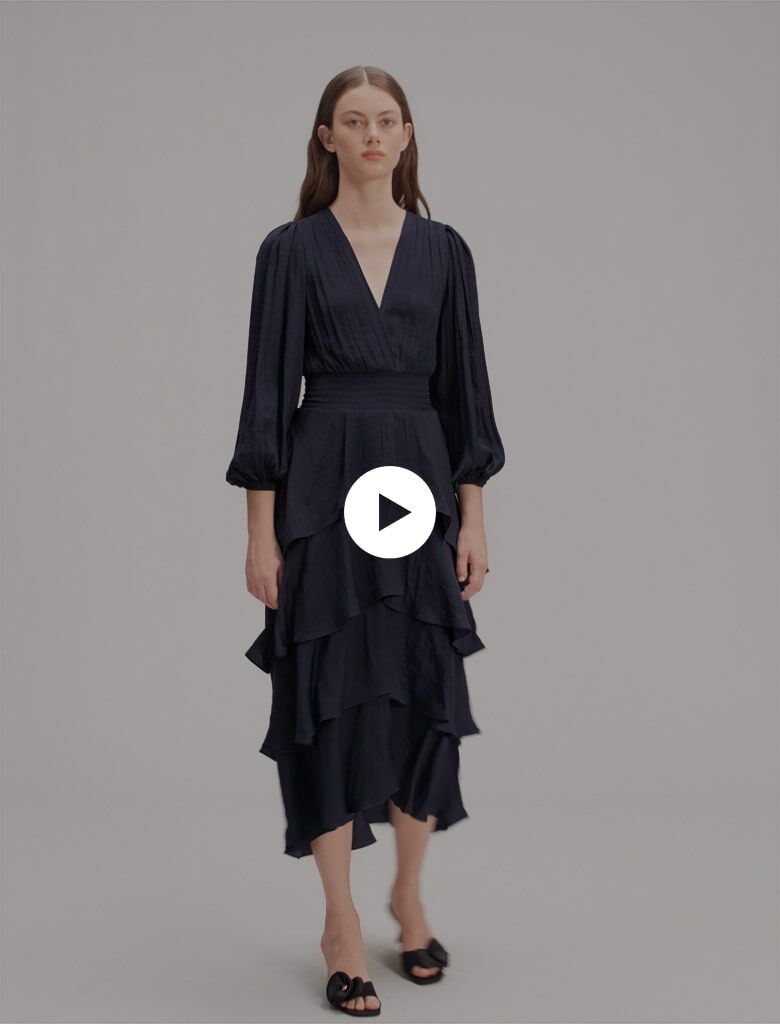 Robe longue à volants bleu pour femme | Maje