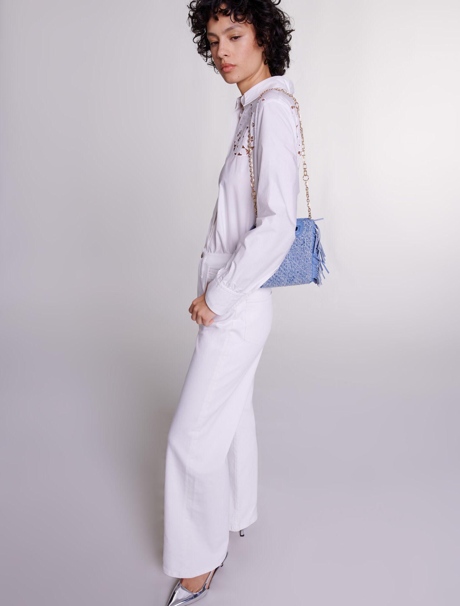 Sac M mini en toile denim et strass