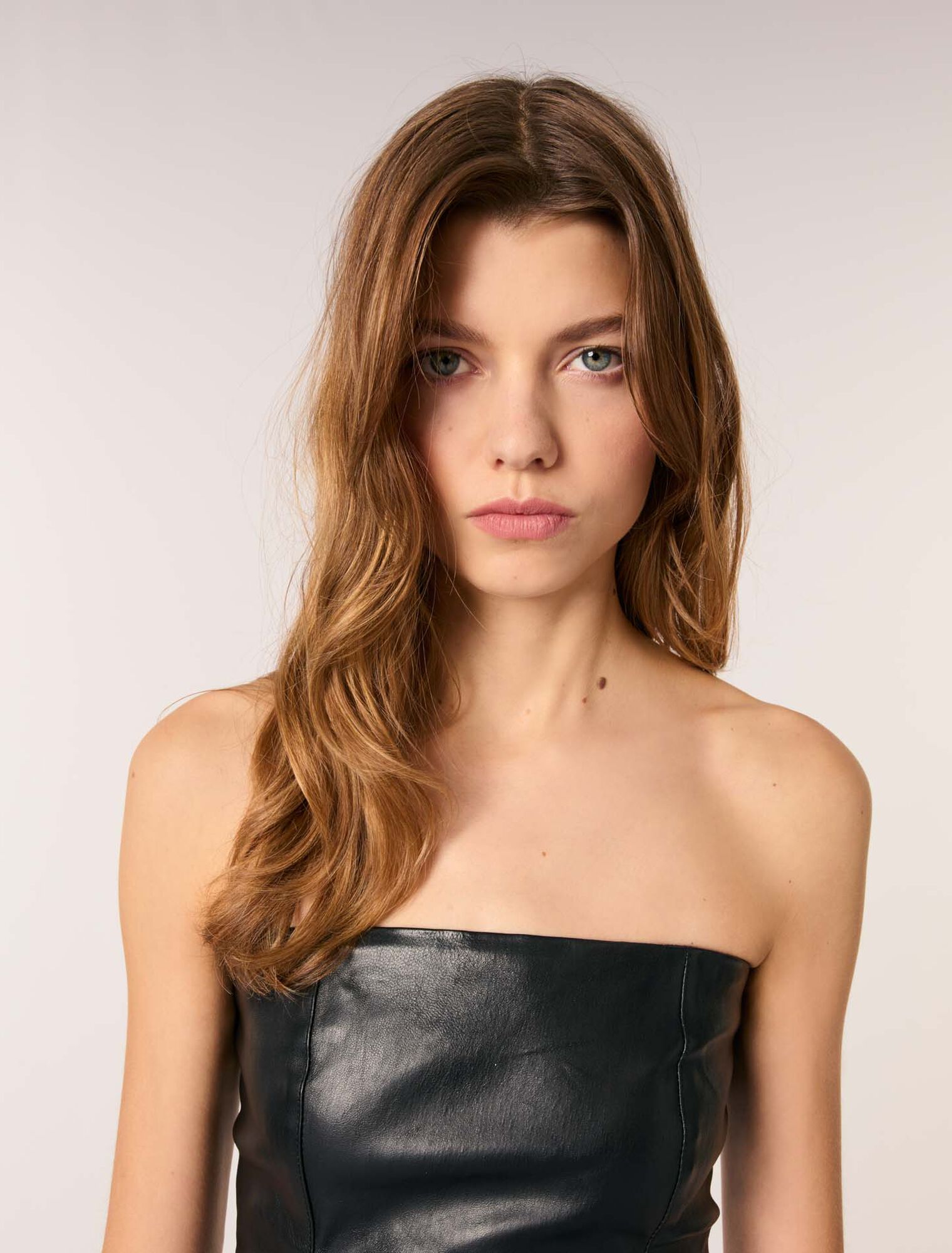 Robe bustier midi en cuir stretch