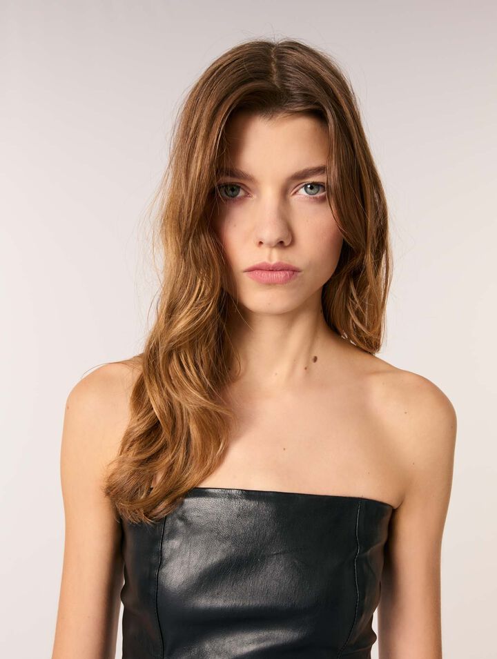 Robe bustier midi en cuir stretch